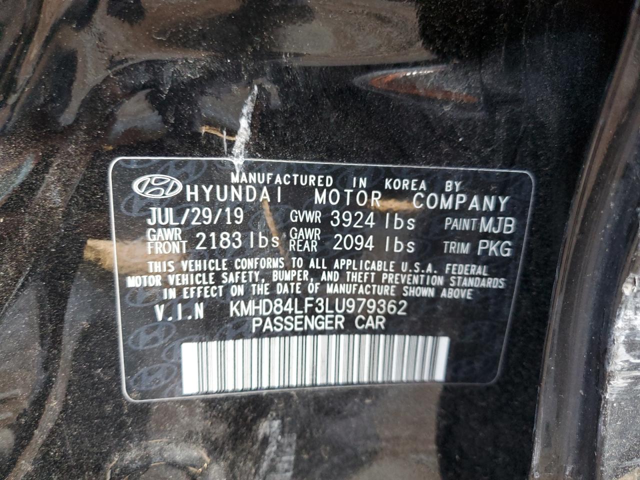 VIN KMHD84LF3LU979362 2020 HYUNDAI ELANTRA no.12