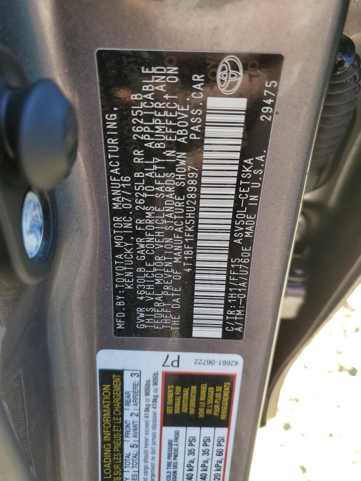 4T1BF1FK5HU289897 TOYOTA CAMRY 2017