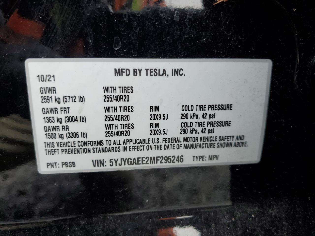 VIN 5YJYGAEE2MF295246 2021 TESLA MODEL Y no.13