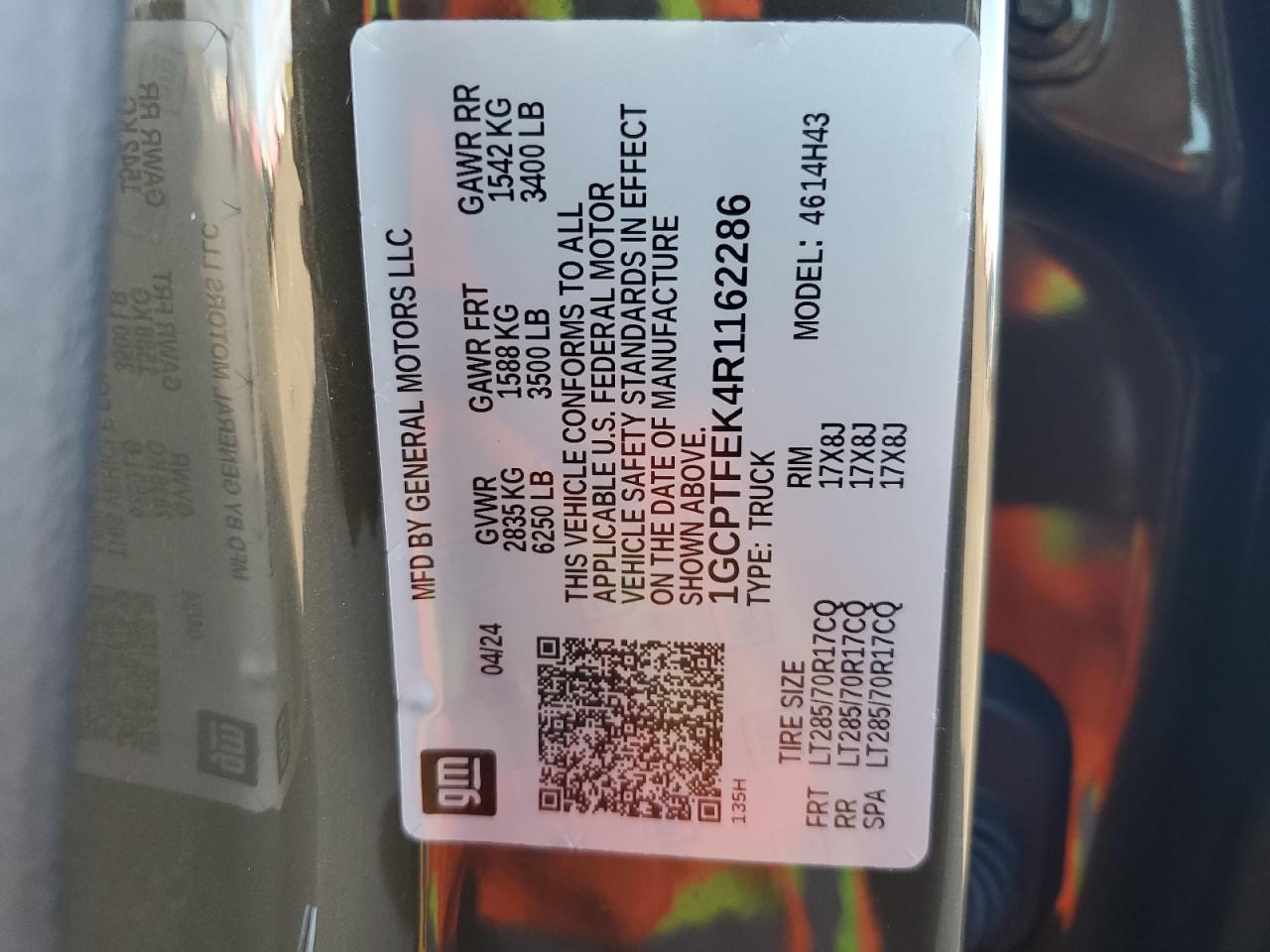 1GCPTFEK4R1162286 CHEVROLET COLORADO 2024