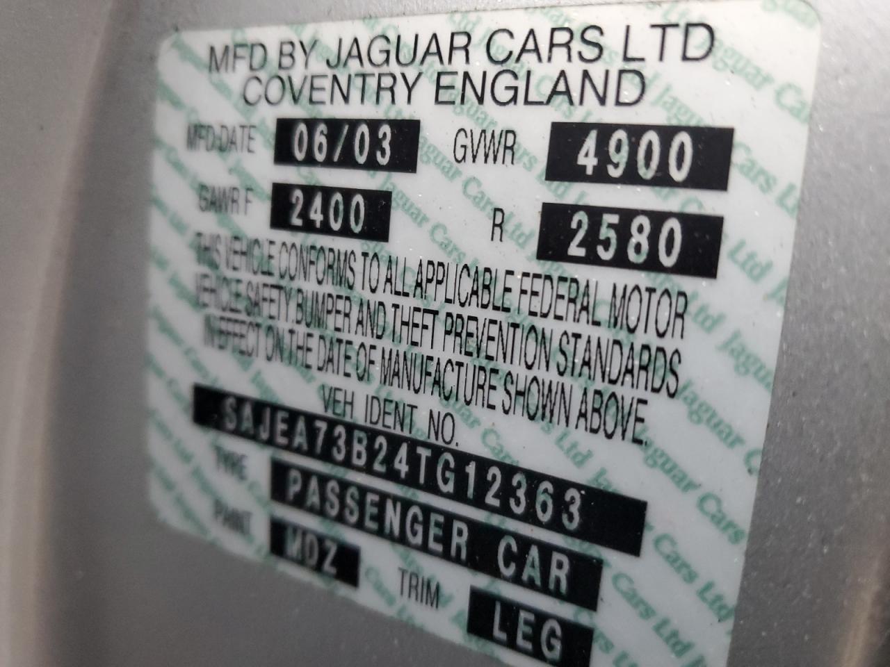 2004 Jaguar Xjr S VIN: SAJEA73B24TG12363 Lot: 80570654