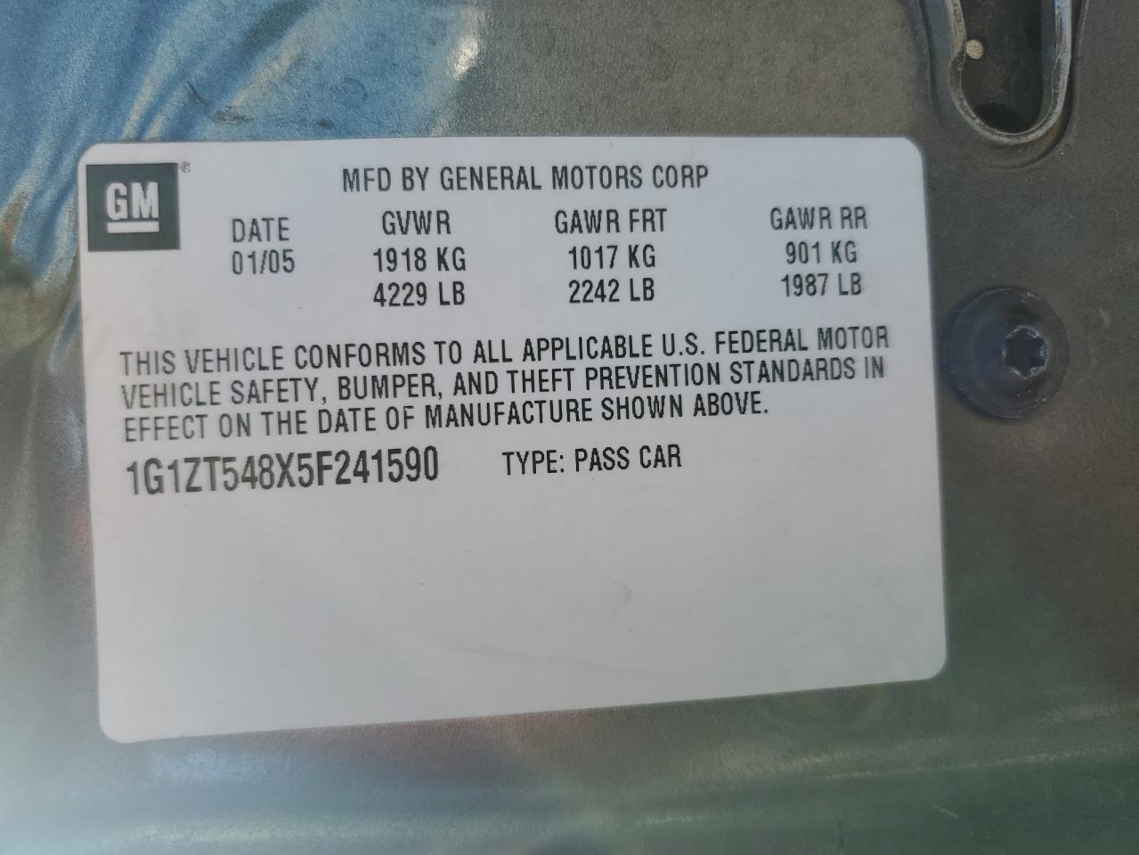 2005 Chevrolet Malibu Ls VIN: 1G1ZT548X5F241590 Lot: 55853605