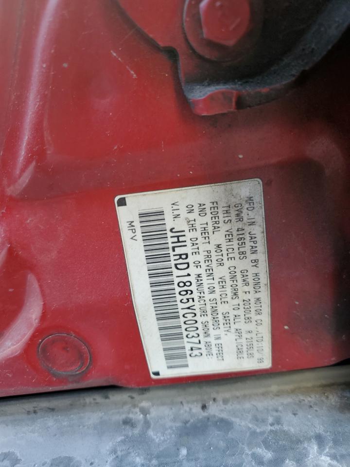 2000 Honda Cr-V Ex VIN: JHLRD1865YC003743 Lot: 69021254