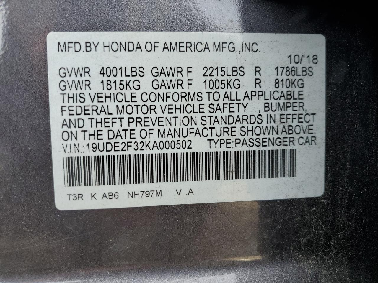 VIN 19UDE2F32KA000502 2019 ACURA ILX no.13