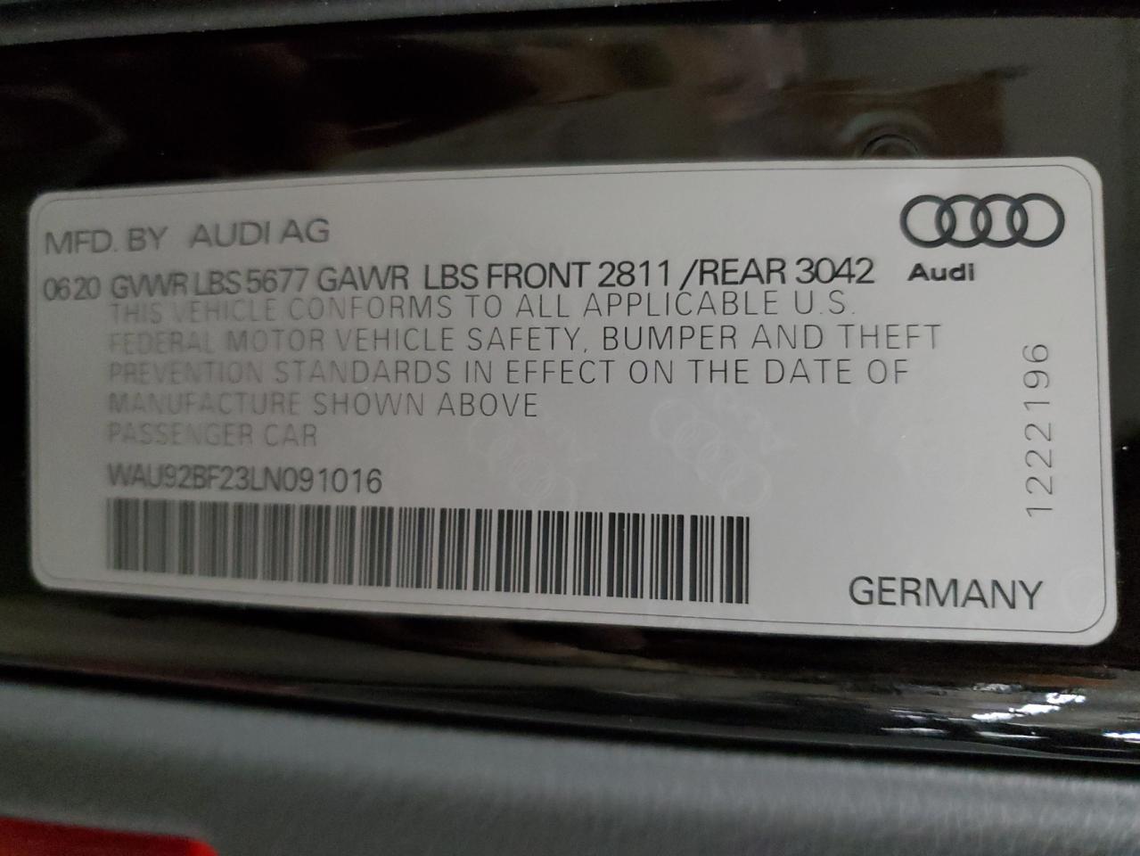 2020 Audi A6 Allroad Prestige VIN: WAU92BF23LN091016 Lot: 81296554