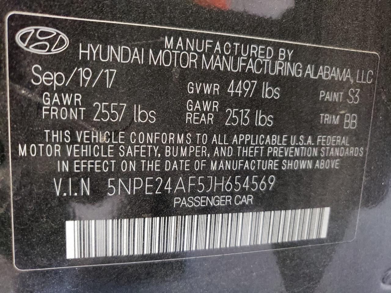 VIN 5NPE24AF5JH654569 2018 HYUNDAI SONATA no.13