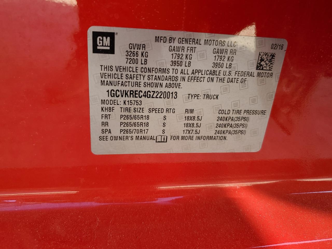 2016 Chevrolet Silverado K1500 Lt VIN: 1GCVKREC4GZ220013 Lot: 78065934