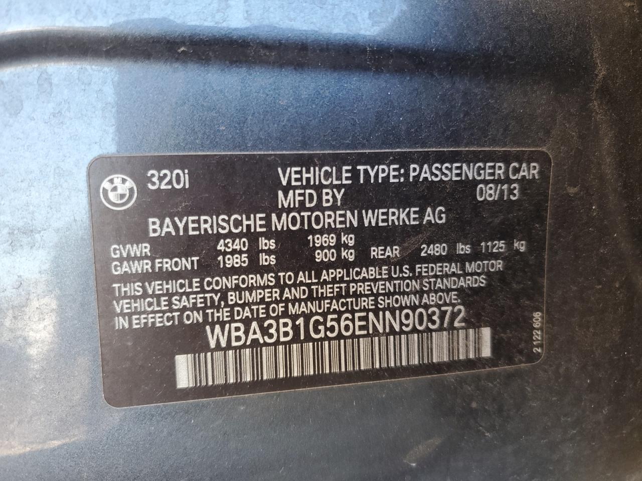 VIN WBA3B1G56ENN90372 2014 BMW 3 SERIES no.12