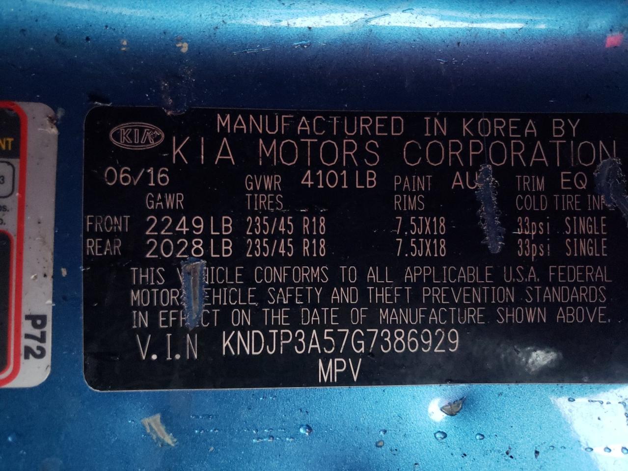 VIN KNDJP3A57G7386929 2016 KIA SOUL no.12