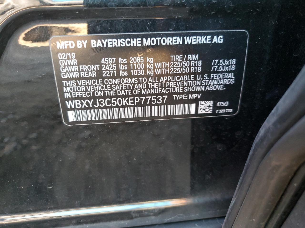 VIN WBXYJ3C50KEP77537 2019 BMW X2 no.13