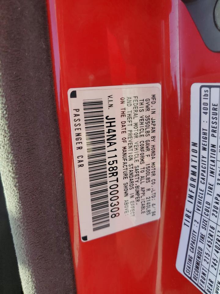 1994 Acura Nsx VIN: JH4NA1158RT000308 Lot: 77431964