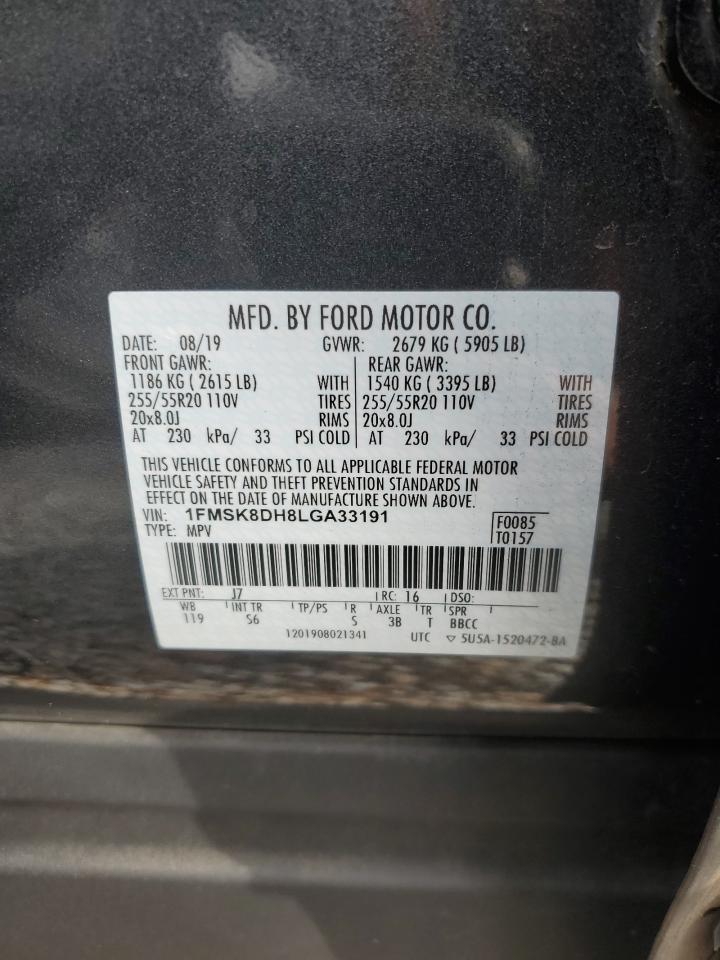 2020 Ford Explorer Xlt VIN: 1FMSK8DH8LGA33191 Lot: 80827054