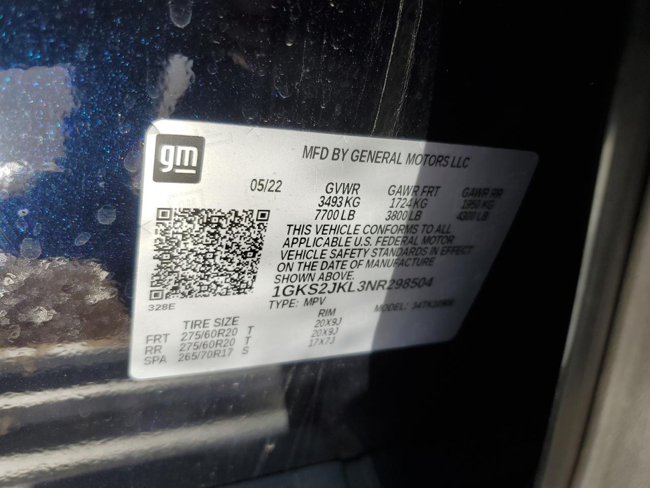 2022 GMC Yukon Xl Denali VIN: 1GKS2JKL3NR298504 Lot: 79811524