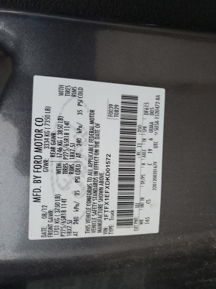 2013 Ford F150 Super Cab VIN: 1FTFX1EFXDKD01572 Lot: 81463264