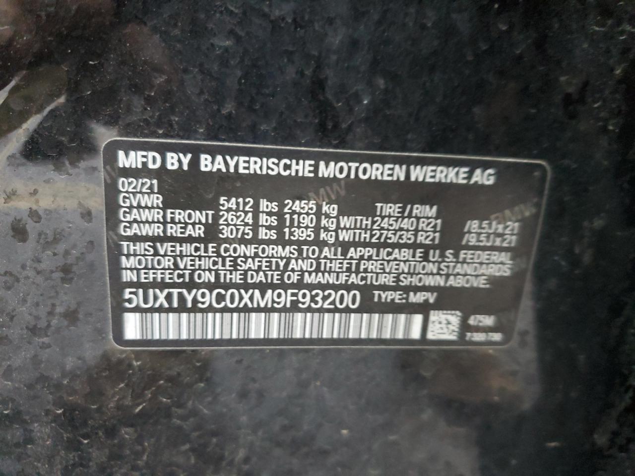 VIN 5UXTY9C0XM9F93200 2021 BMW X3 no.13