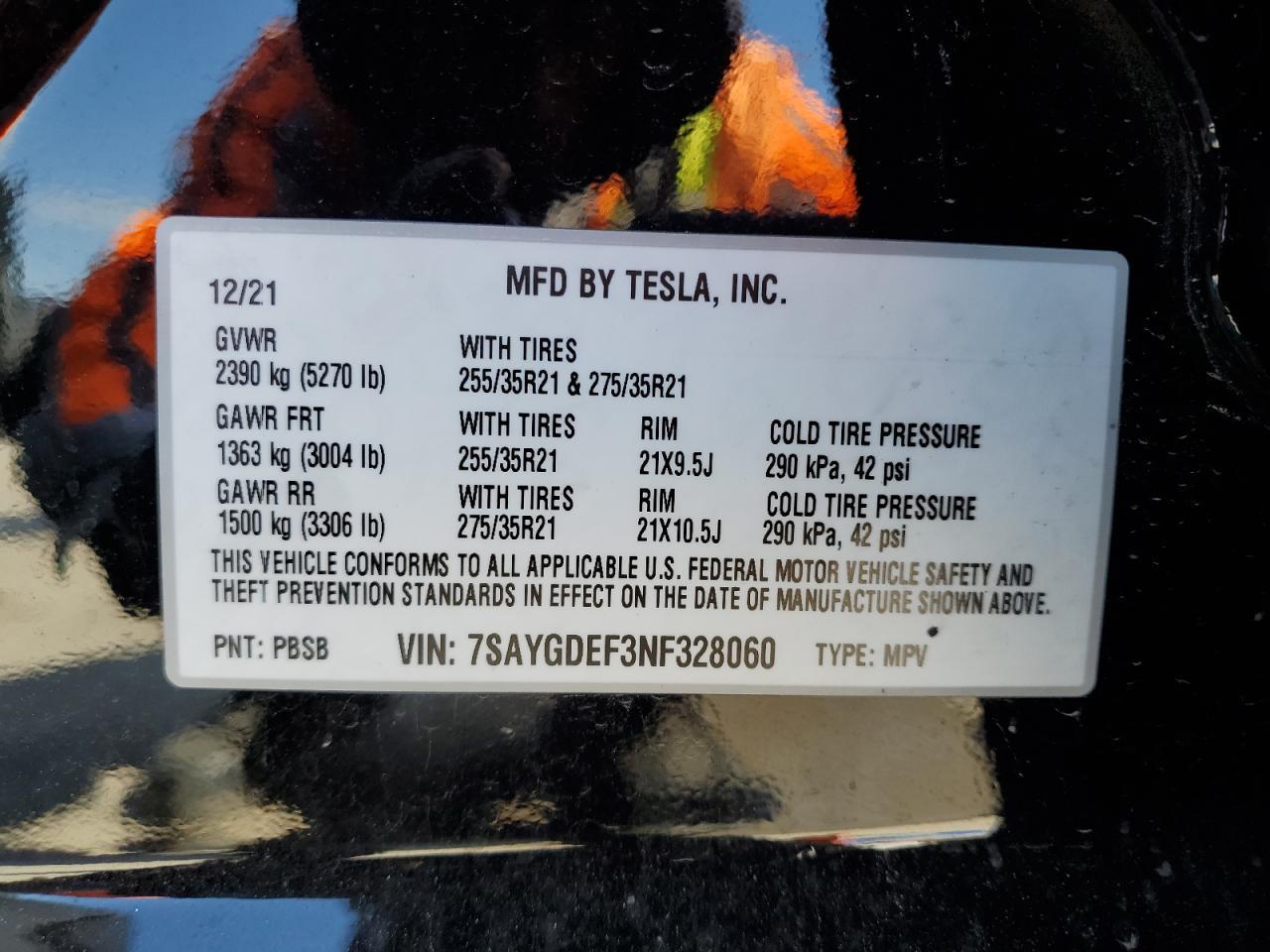 2022 Tesla Model Y VIN: 7SAYGDEF3NF328060 Lot: 80093844