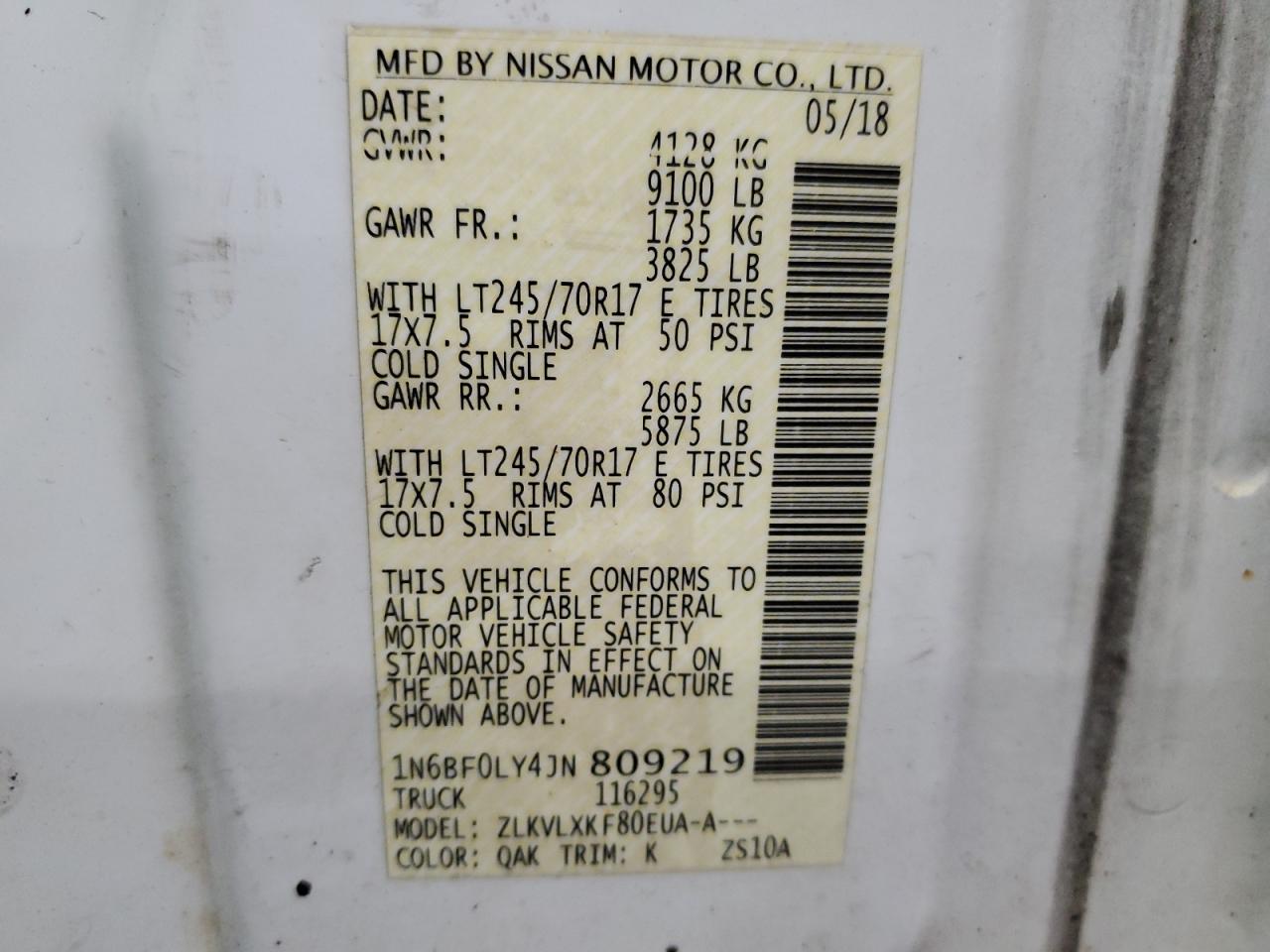 VIN 1N6BF0LY4JN809219 2018 NISSAN NV no.13