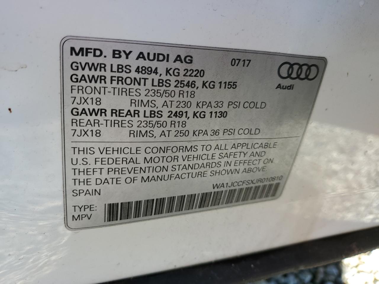 VIN WA1JCCFSXJR010810 2018 AUDI Q3 no.13