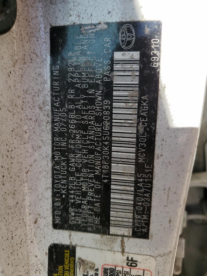 2005 Toyota Camry Le VIN: 4T1BF30K45U620839 Lot: 80976454