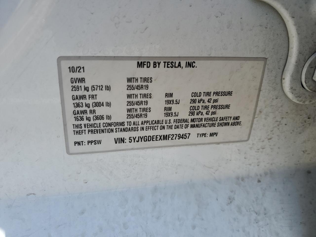 2021 Tesla Model Y VIN: 5YJYGDEEXMF279457 Lot: 82553914