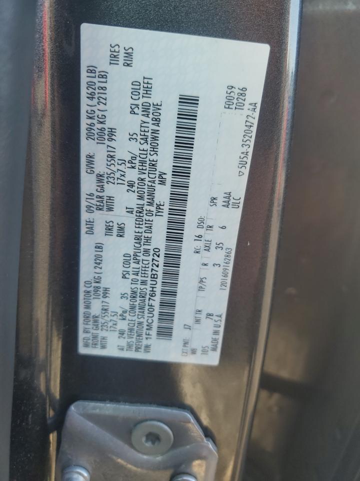 1FMCU0F76HUB72720 FORD ESCAPE 2017