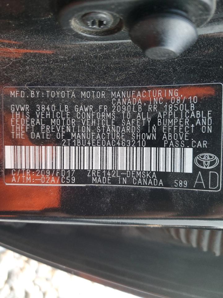 2010 Toyota Corolla Base VIN: 2T1BU4EE0AC463210 Lot: 79753244