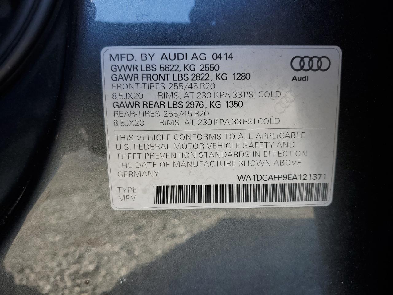 2014 Audi Q5 Premium Plus VIN: WA1DGAFP9EA121371 Lot: 80151814