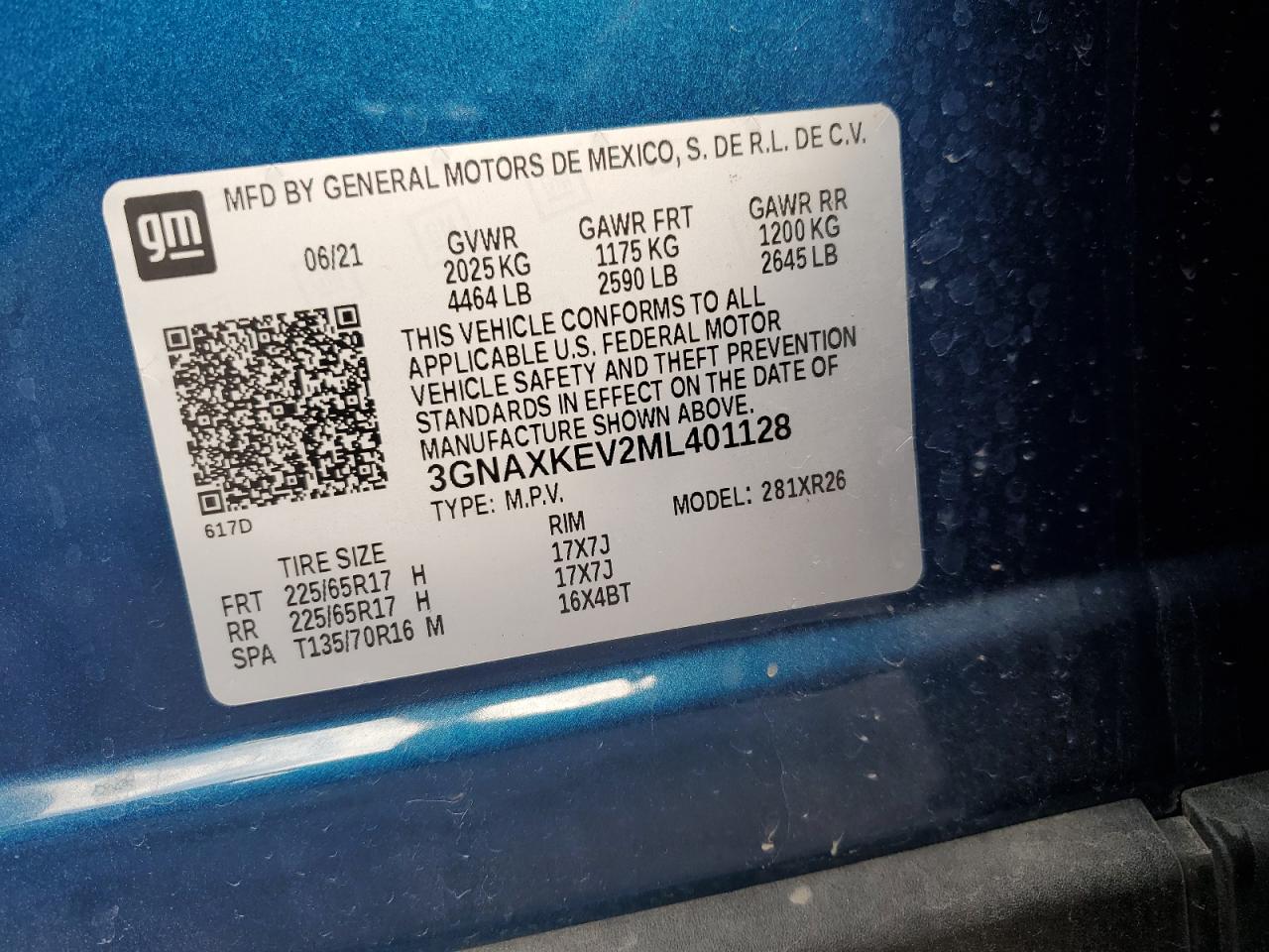 3GNAXKEV2ML401128 CHEVROLET EQUINOX 2021