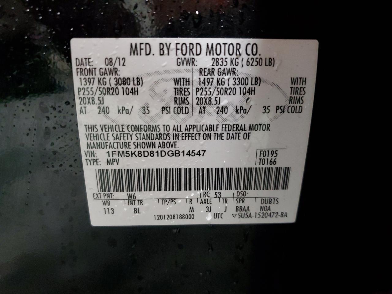 2013 Ford Explorer Xlt VIN: 1FM5K8D81DGB14547 Lot: 79016864