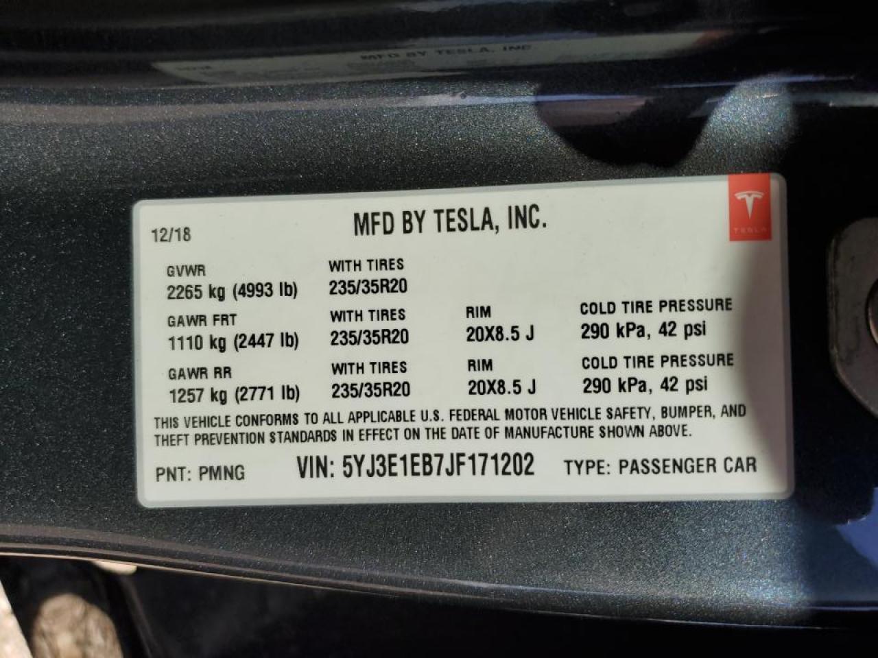 VIN 5YJ3E1EB7JF171202 2018 TESLA MODEL 3 no.12