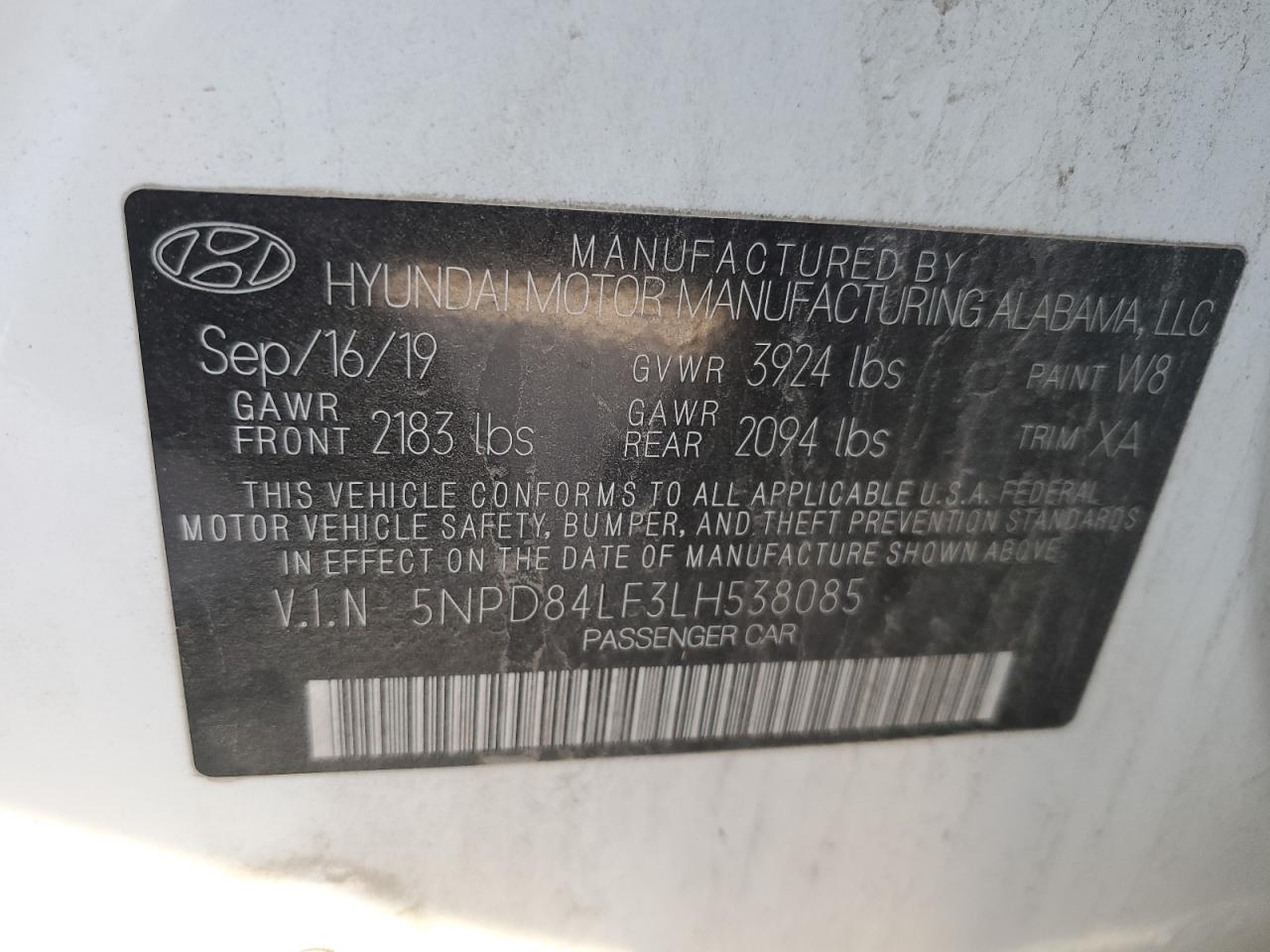 2020 Hyundai Elantra Sel VIN: 5NPD84LF3LH538085 Lot: 81845084