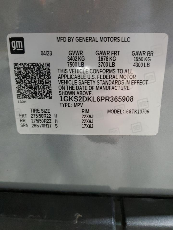 2023 GMC Yukon Denali VIN: 1GKS2DKL6PR365908 Lot: 80163094