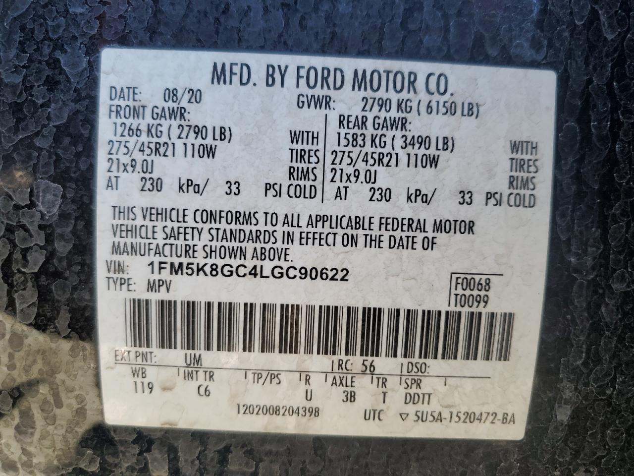 2020 Ford Explorer St VIN: 1FM5K8GC4LGC90622 Lot: 81522644