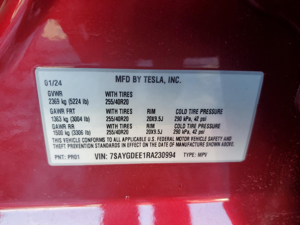 VIN 7SAYGDEE1RA230994 2024 TESLA MODEL Y no.12