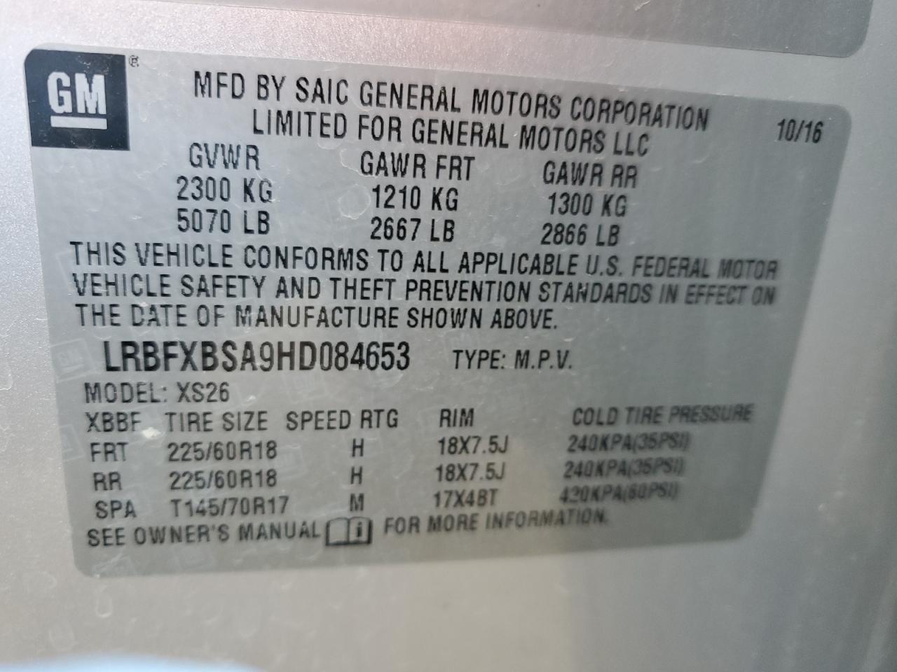 VIN LRBFXBSA9HD084653 2017 BUICK ENVISION no.13