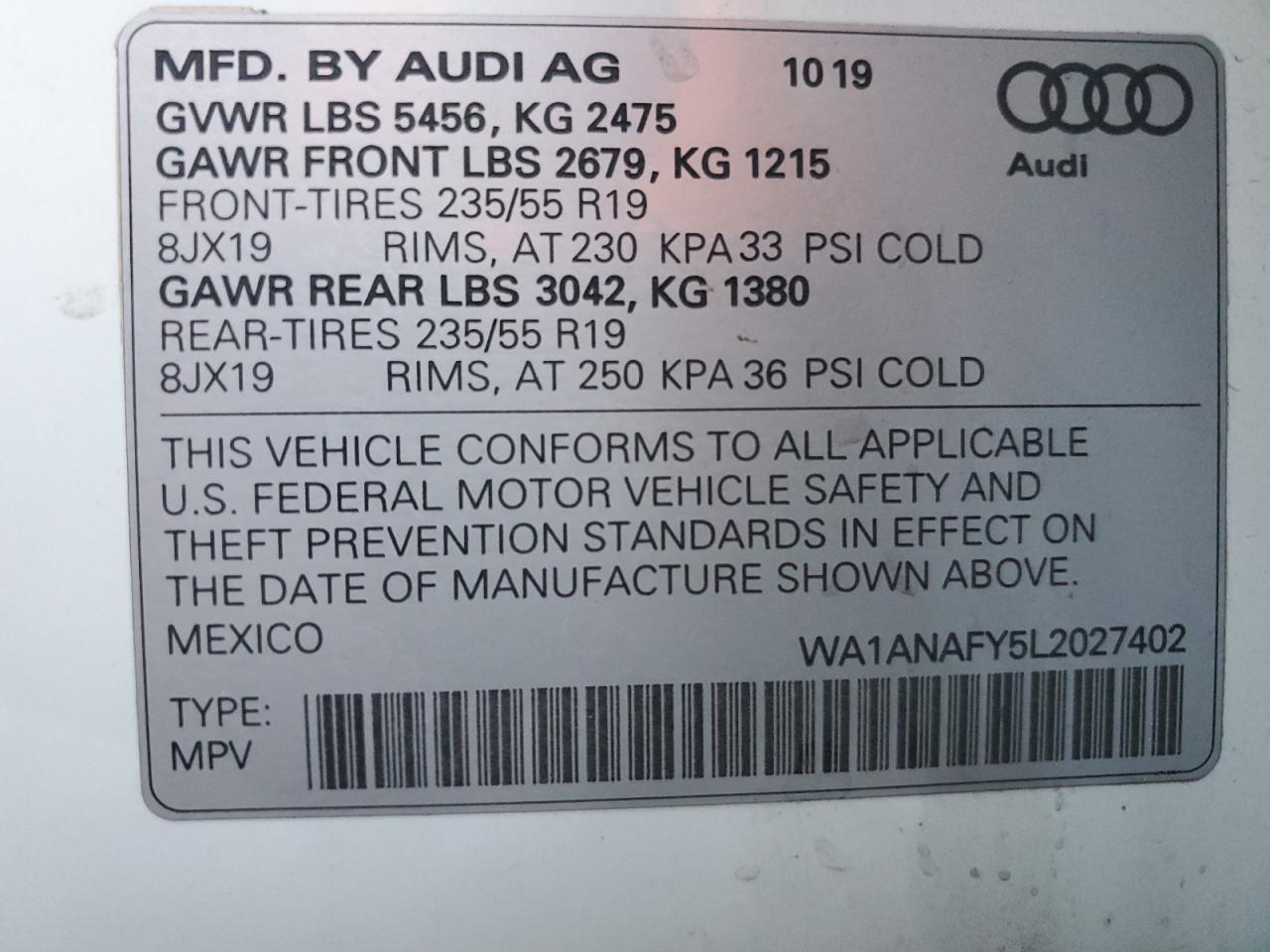 VIN WA1ANAFY5L2027402 2020 AUDI Q5 no.13