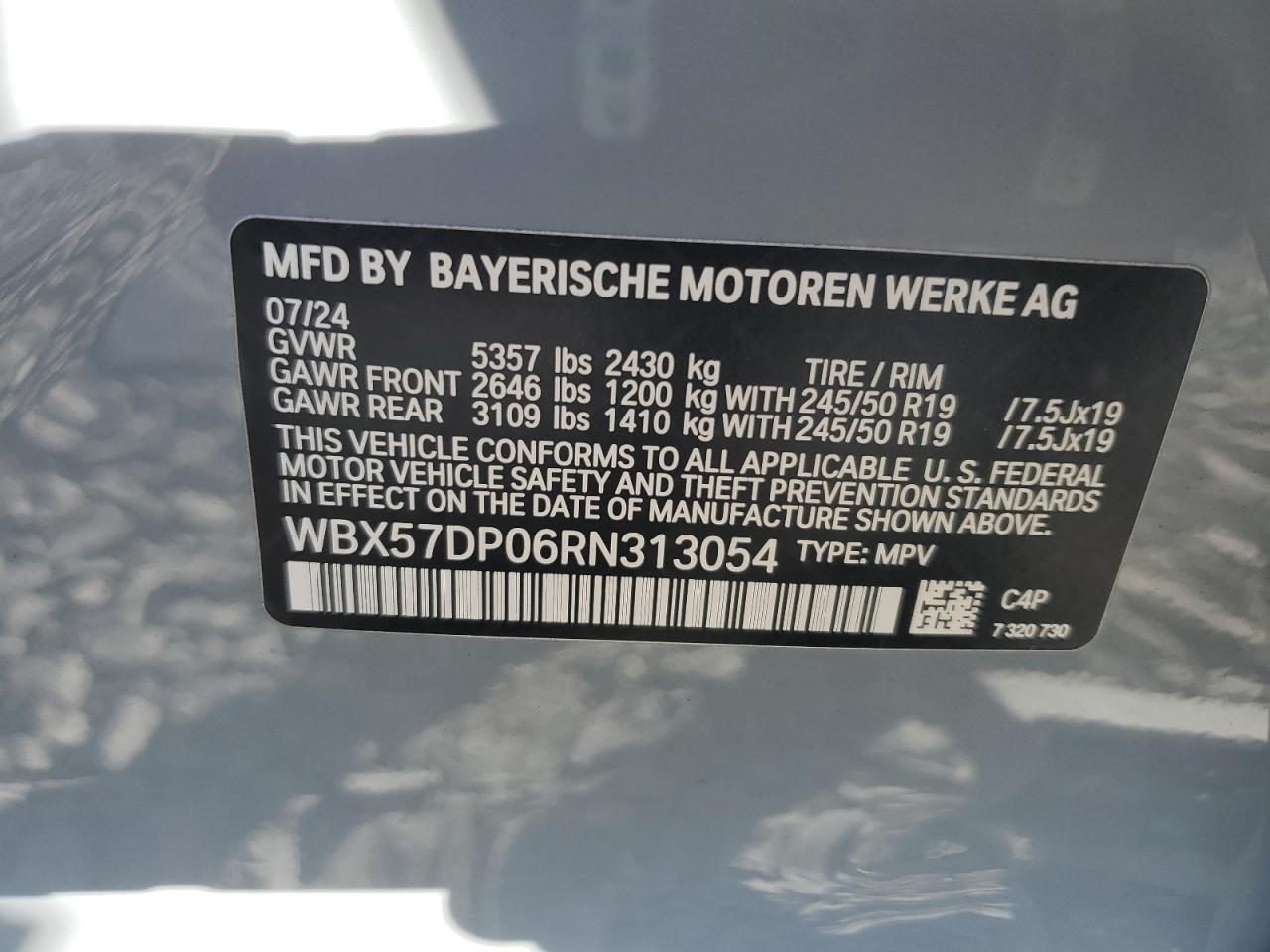 2024 BMW X3 xDrive30I VIN: WBX57DP06RN313054 Lot: 79110764