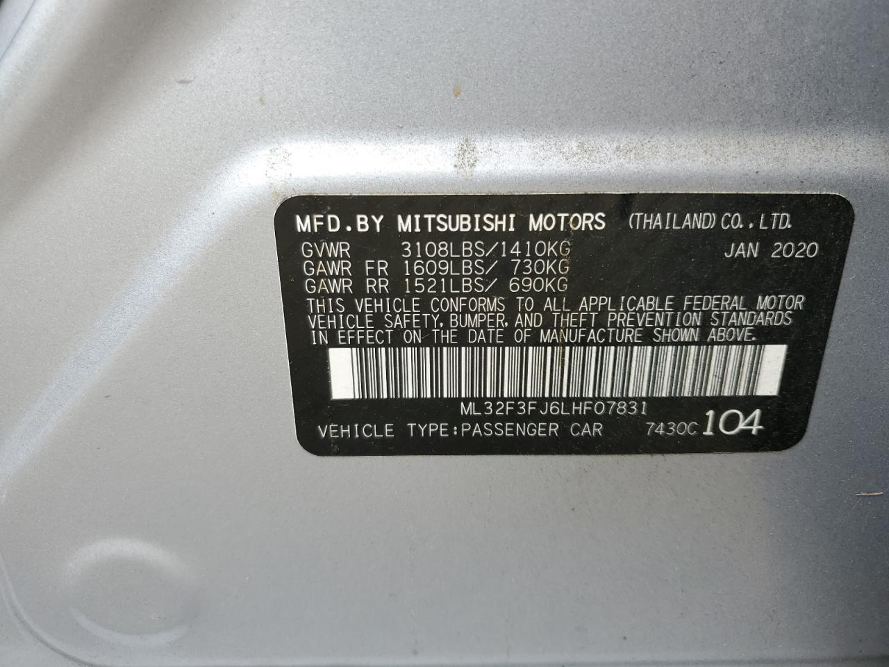 VIN ML32F3FJ6LHF07831 2020 MITSUBISHI MIRAGE no.12