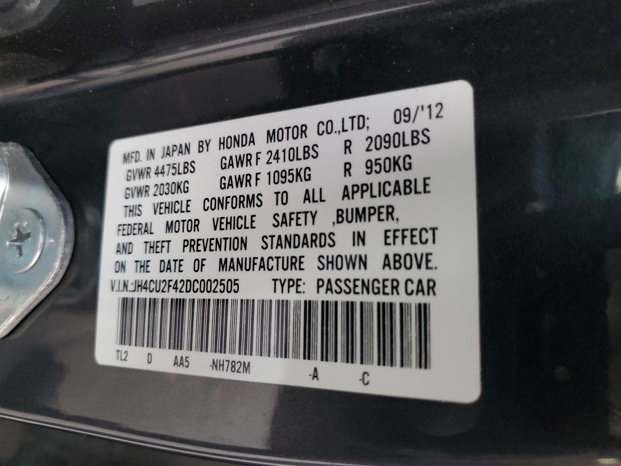 2013 Acura Tsx VIN: JH4CU2F42DC002505 Lot: 83023234