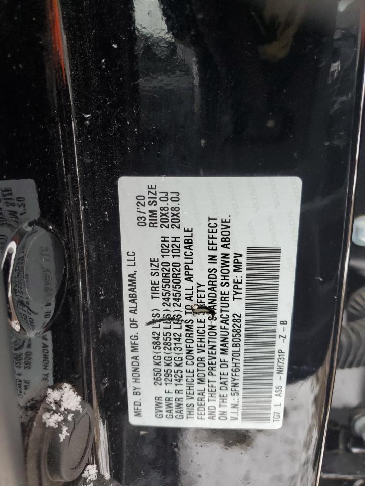 2020 Honda Pilot Black VIN: 5FNYF6H70LB058282 Lot: 80143624