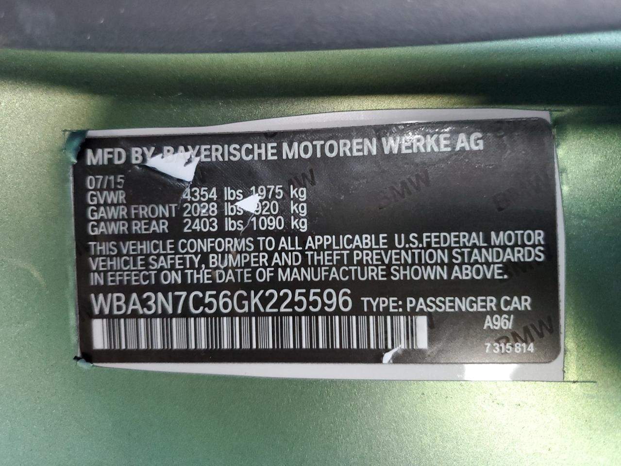 VIN WBA3N7C56GK225596 2016 BMW 4 SERIES no.12