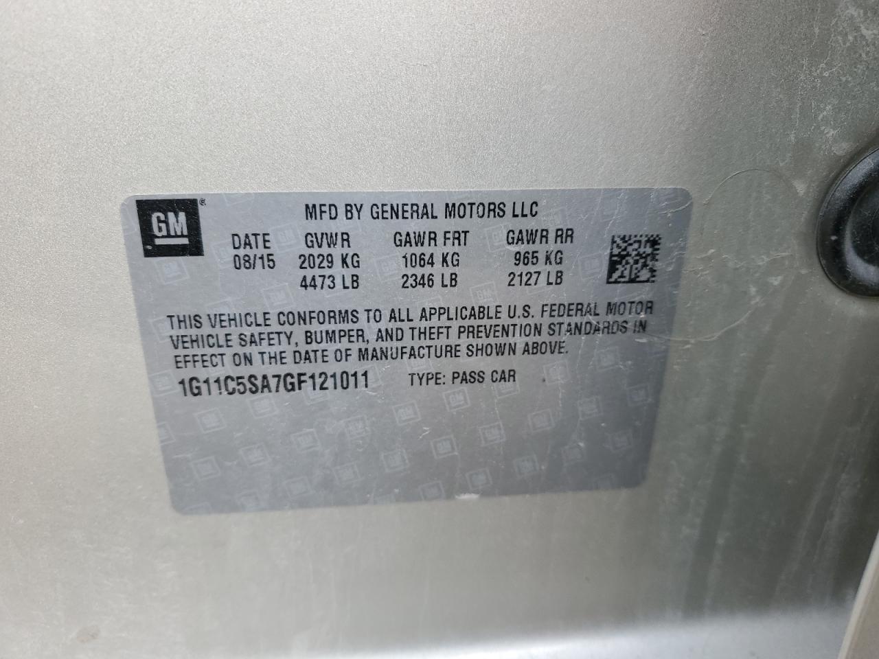 1G11C5SA7GF121011 CHEVROLET MALIBU 2016
