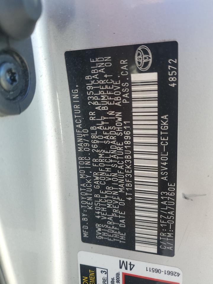 2011 Toyota Camry Base VIN: 4T1BF3EK3BU189611 Lot: 80390264