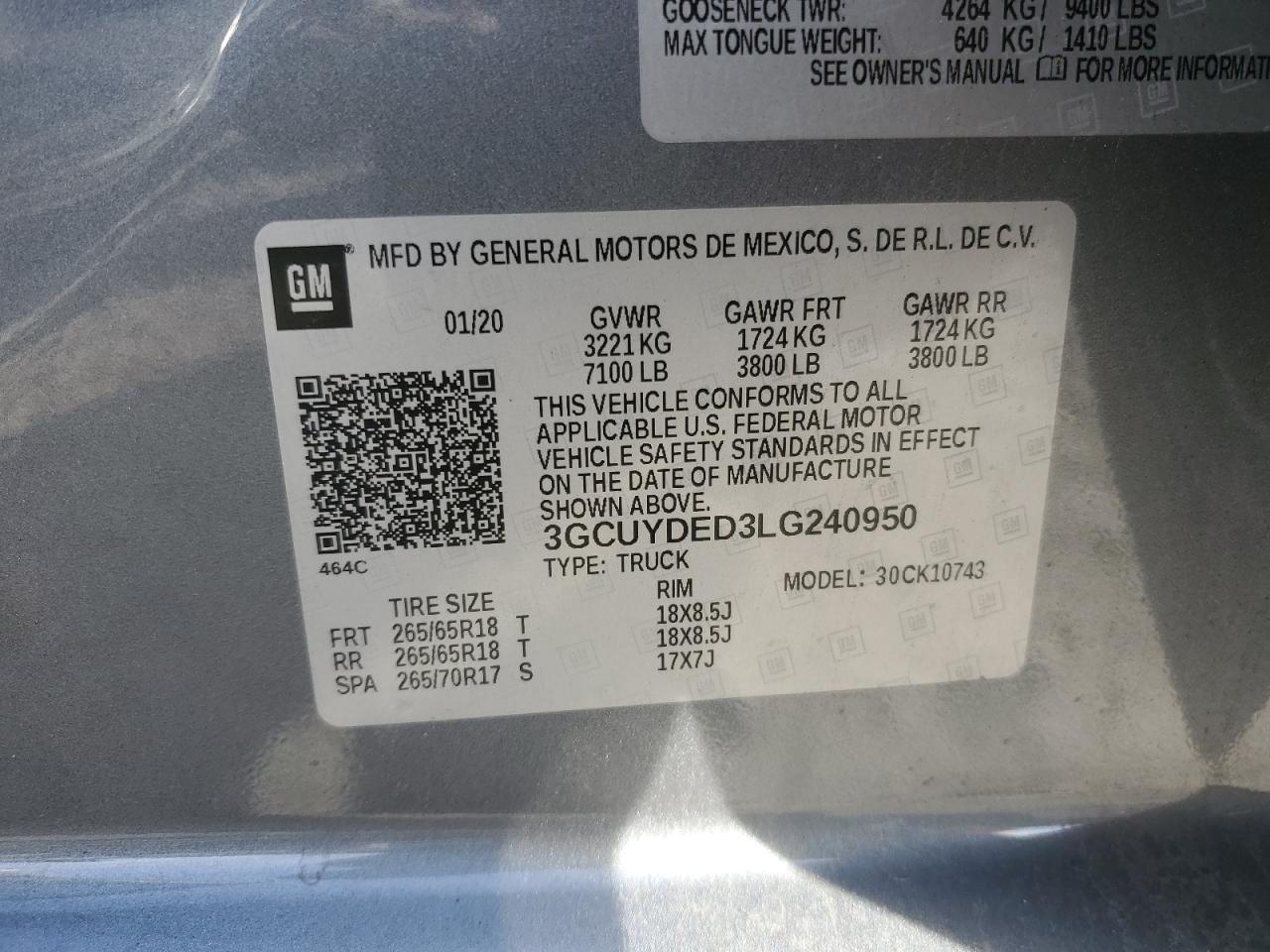 VIN 3GCUYDED3LG240950 2020 CHEVROLET ALL Models no.12