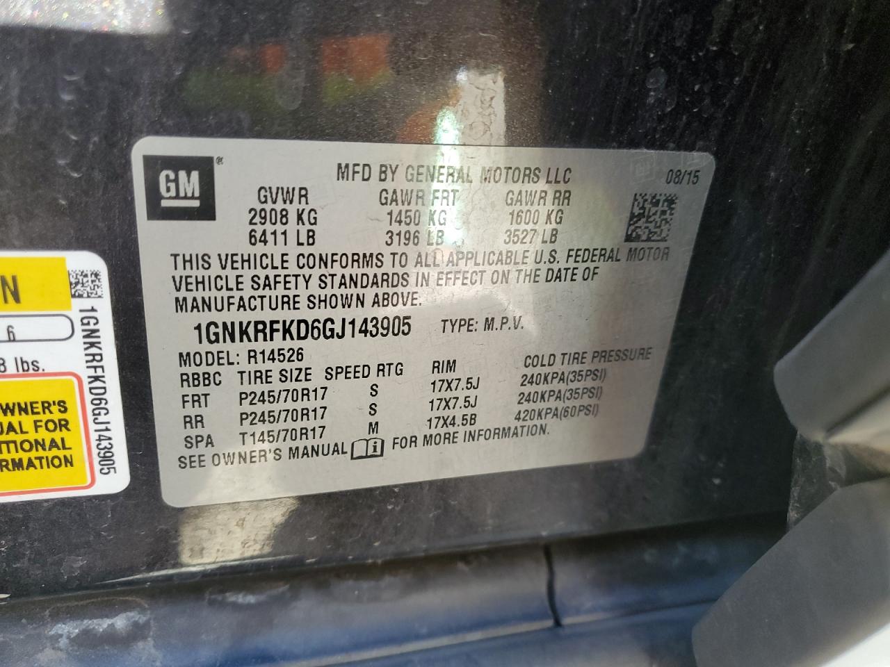 2016 Chevrolet Traverse Ls VIN: 1GNKRFKD6GJ143905 Lot: 84431725