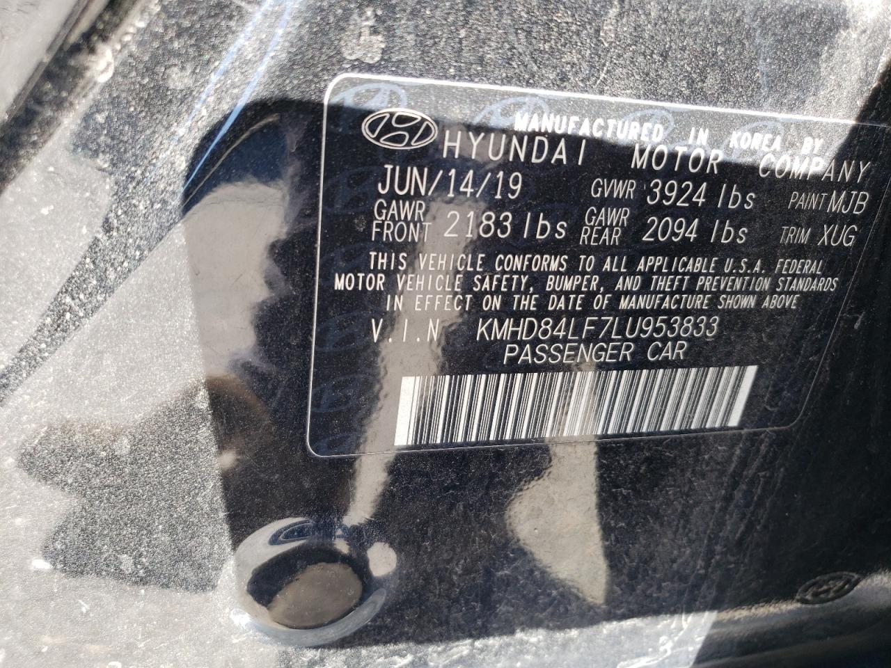 2020 Hyundai Elantra Sel VIN: KMHD84LF7LU953833 Lot: 80761154