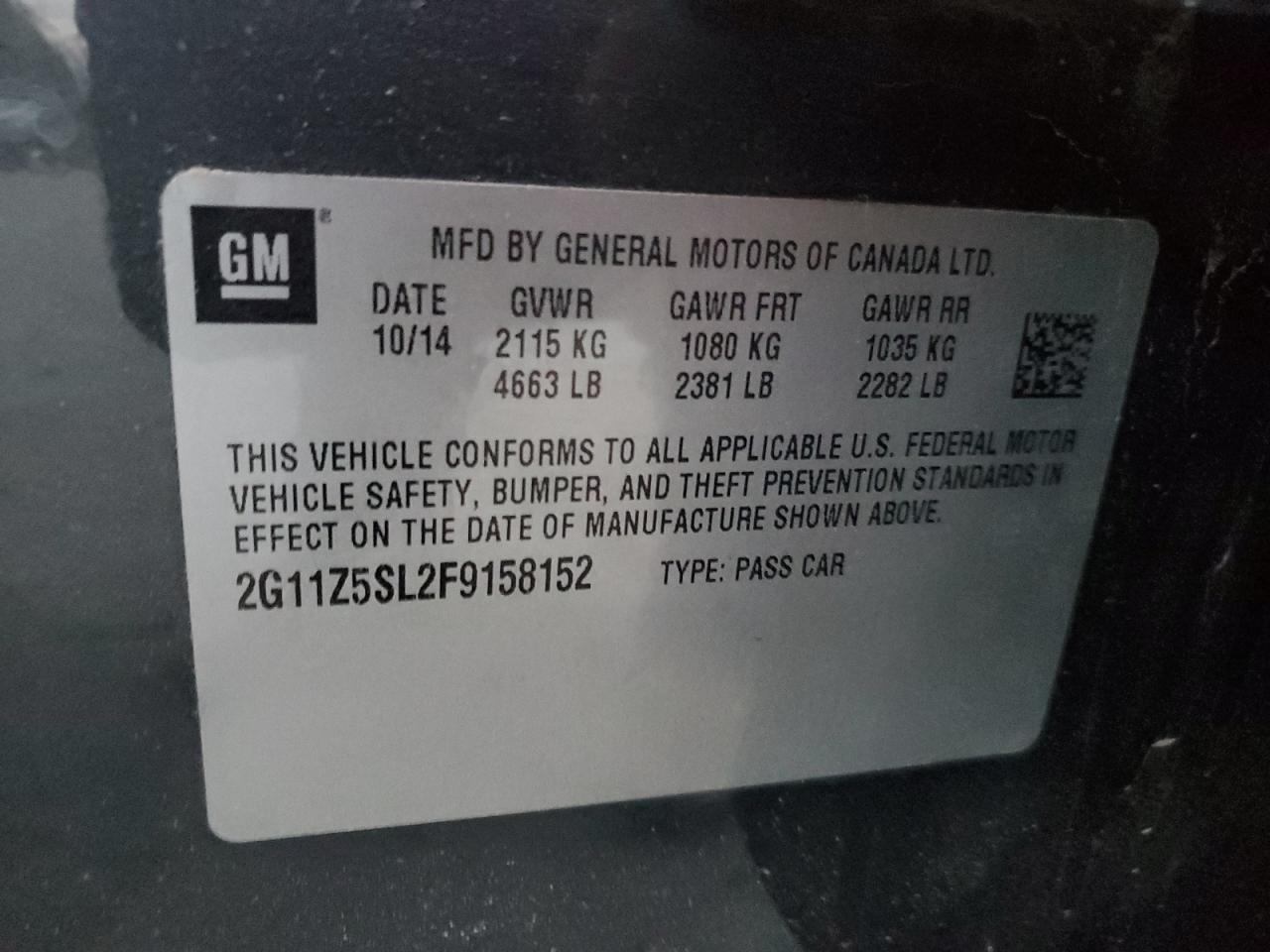 VIN 2G11Z5SL2F9158152 2015 CHEVROLET IMPALA no.12