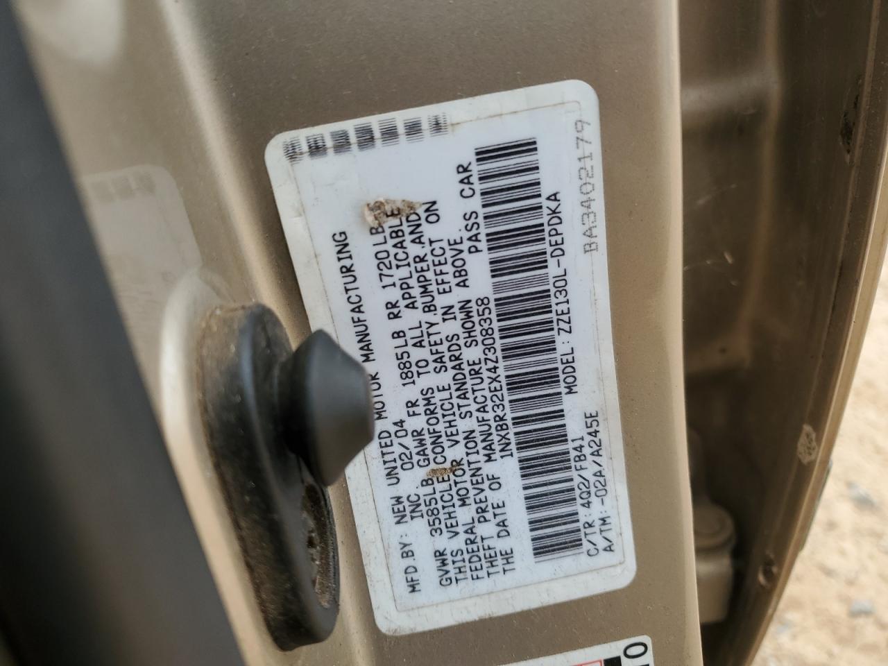 2004 Toyota Corolla Ce VIN: 1NXBR32EX4Z308358 Lot: 77956124