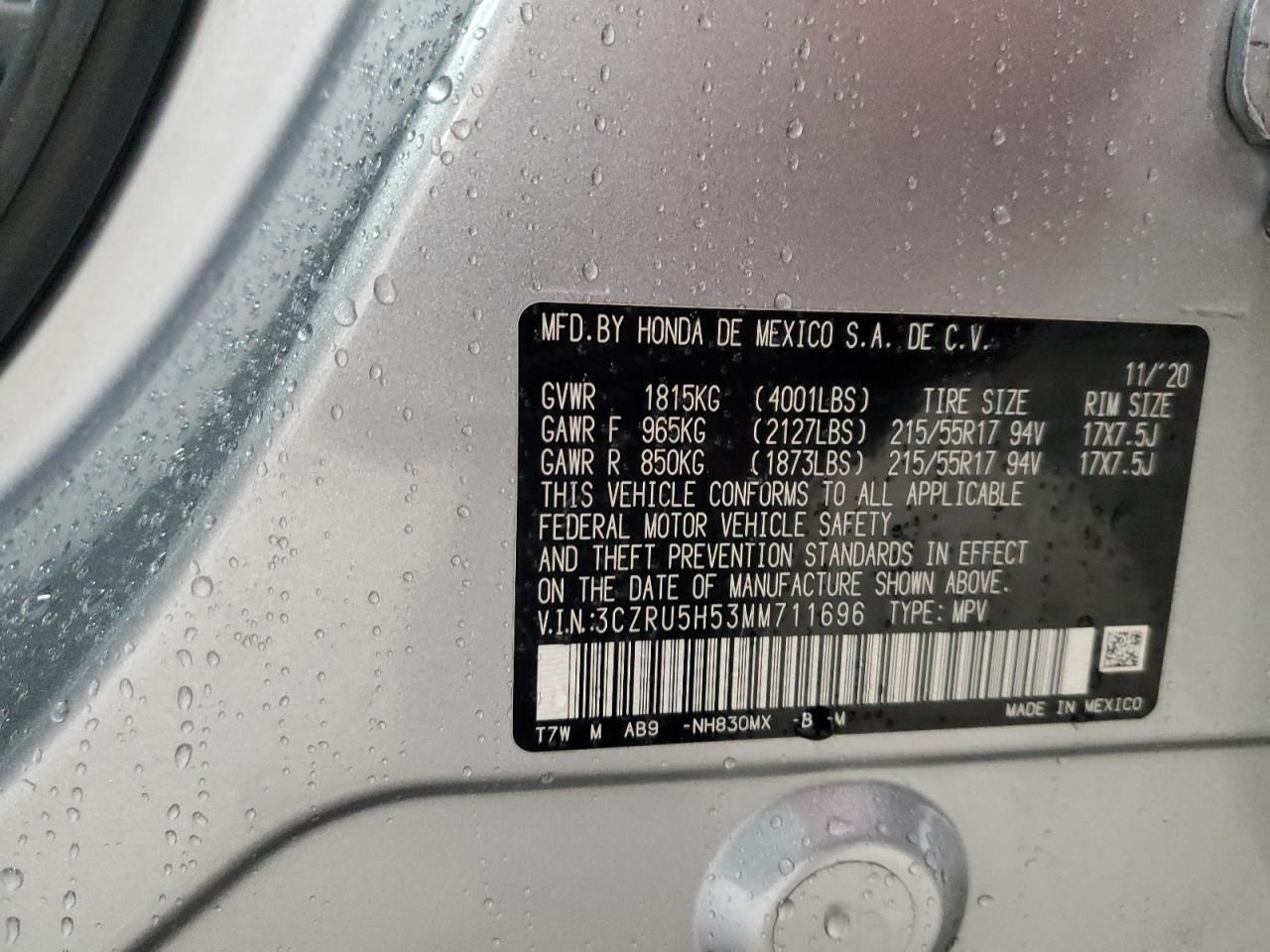 3CZRU5H53MM711696 HONDA HR-V 2021