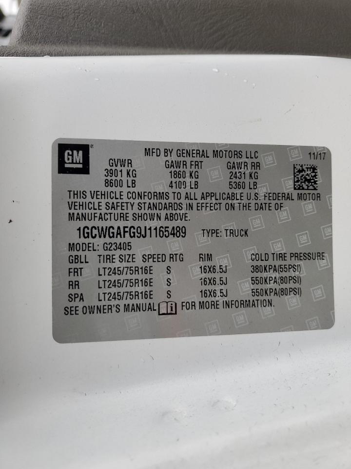 2018 Chevrolet Express G2500 VIN: 1GCWGAFG9J1165489 Lot: 82383924